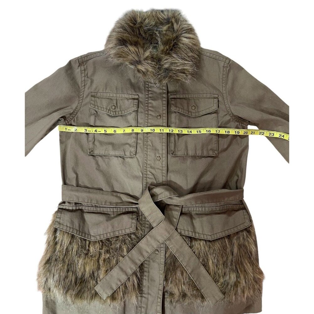ANTHROPOLOGIE Faux Fur-Trimmed Field Parka Jacket Size XS Green Retail $188 - Picture 9 of 16